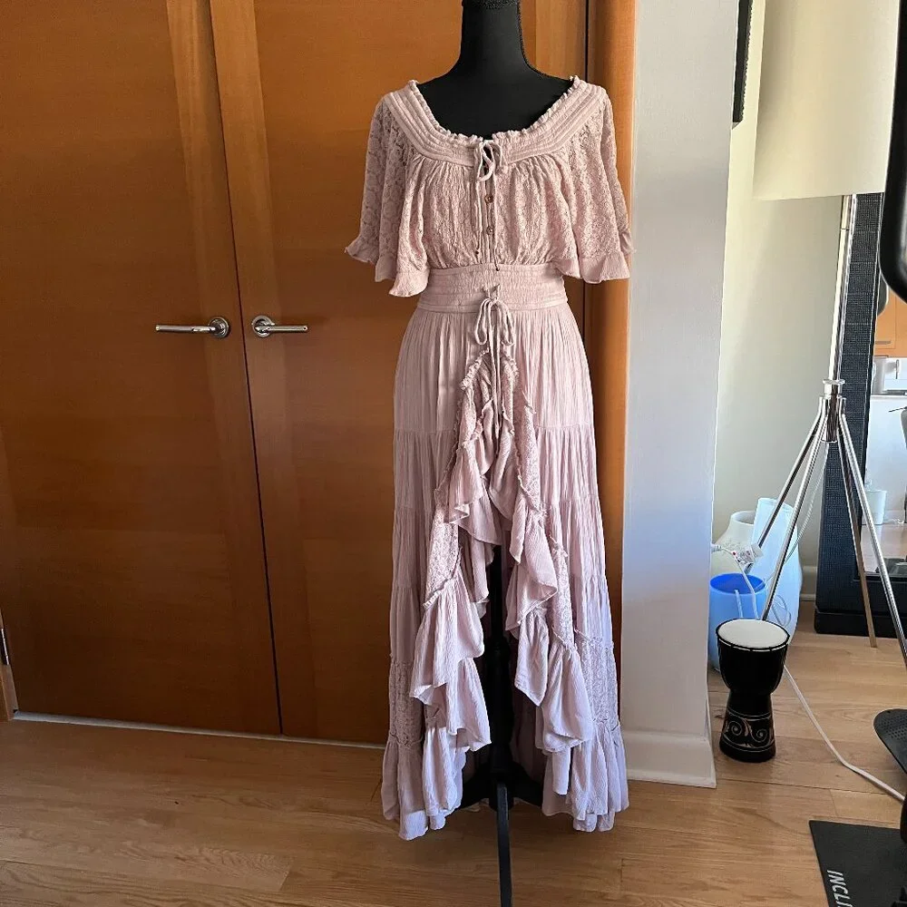 Free People Dancing On Air Boho Chic Ruffled Maxi Dress Size XS NWT - Picture 3 of 8